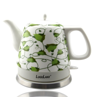 LuguLake Teapot Ceramic Electric Kettle, Cordless Water Tea, 1200ML (Green)